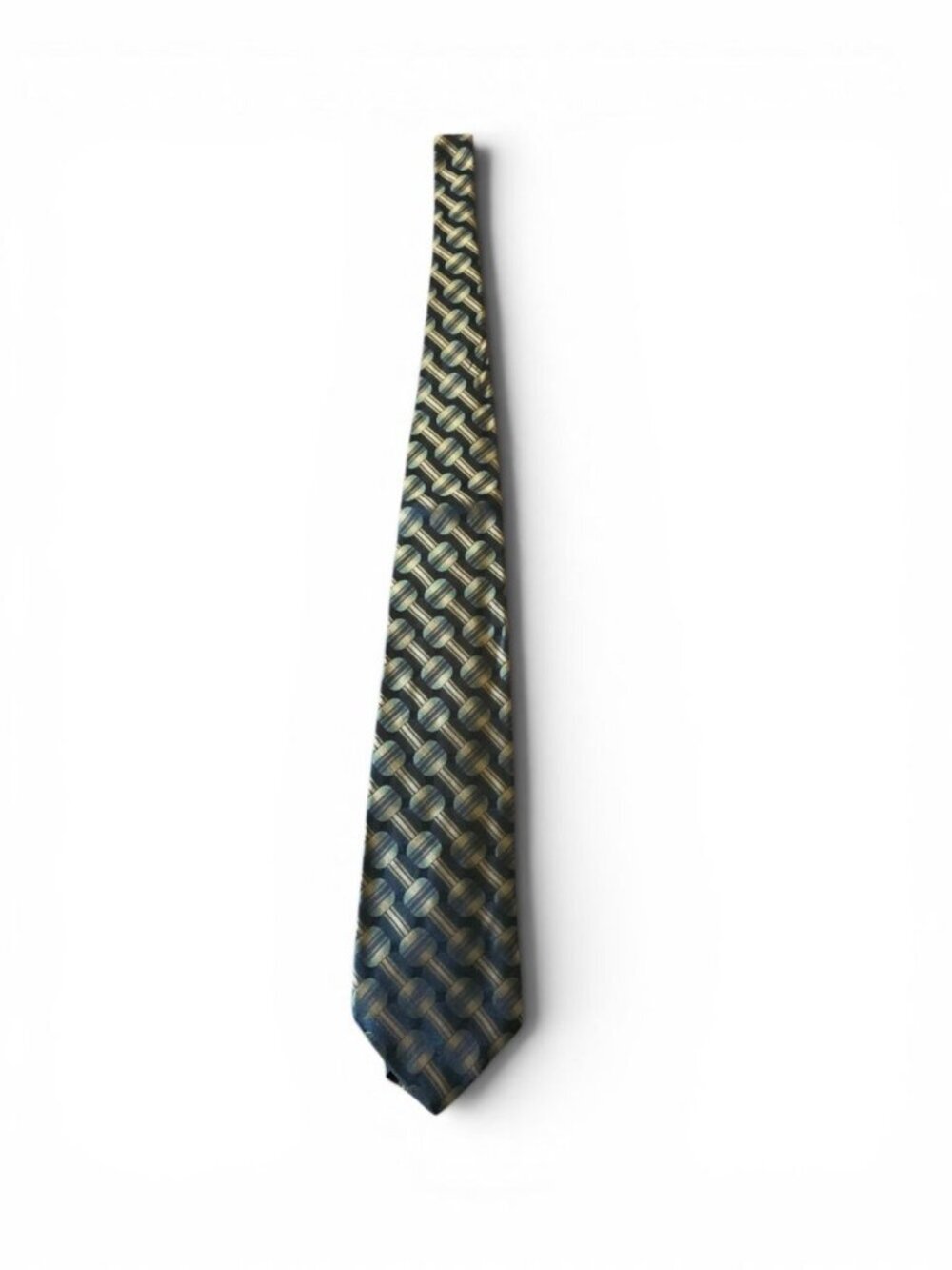 Stafford Executive Silk Tie Black Green Brown Geometric Satin Woven Classic USA - Picture 10 of 13